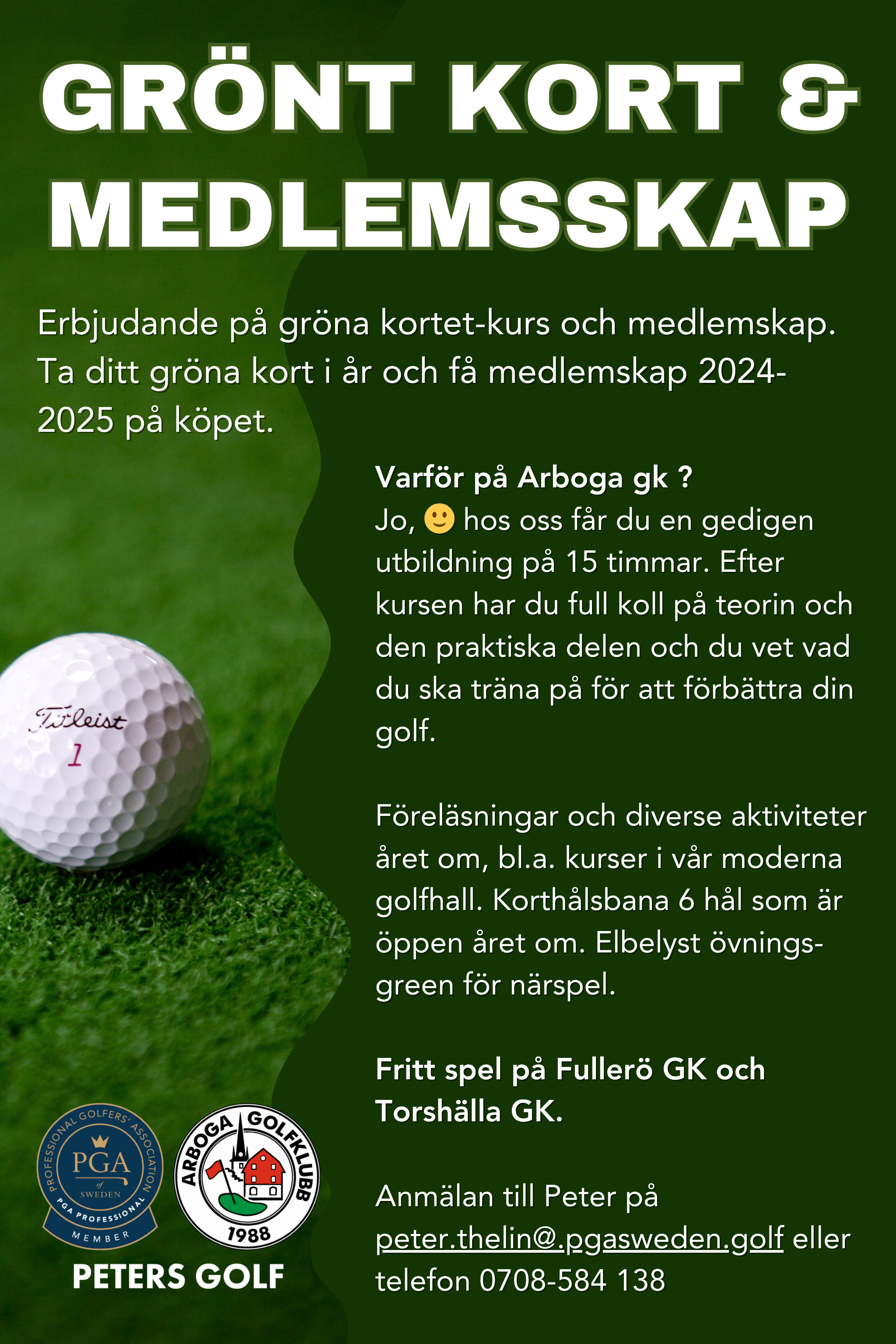 Grönt kort och medlemsskap 2024-2025 Arboga GK - Peters Golf